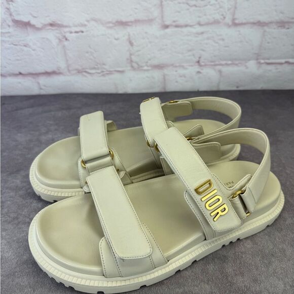 Authentic Dior Dioract Off White Sandals Gold Logo 39.5 - Picture 3 of 16
